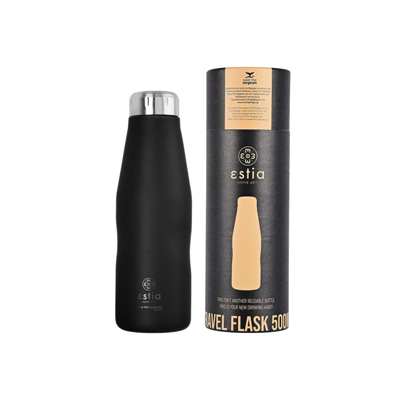 Estia Travel Flask Save The Aegean Μπουκάλι Θερμός 500ml Black Matte (01-7799)